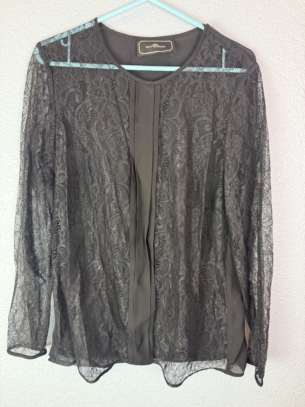By Malene Birger Blouse Womens 38 Black Lace Sheer Long Sleeve Dressy Top
